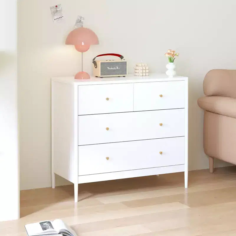 Commode 4 tiroirs pour enfants, meuble de rangement en bois pour chambre de bébé ou d'enfant, 90 cm de large, blanc
