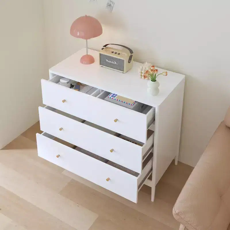 Commode 4 tiroirs pour enfants, meuble de rangement en bois pour chambre de bébé ou d'enfant, 90 cm de large, blanc
