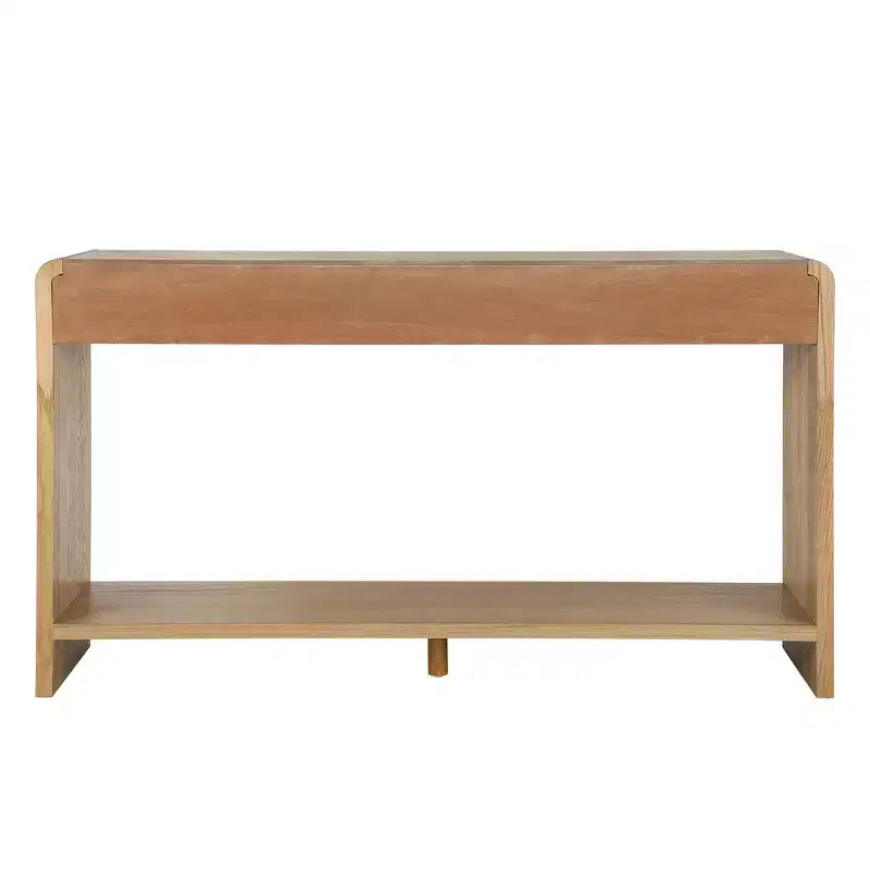 Console de Chevet Moderne Whisen, Table de Couloir Élégante, Table Basse Fine à 3 Tiroirs, Lattes Verticales, Design à Bords Arrondis