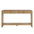 Console de Chevet Moderne Whisen, Table de Couloir Élégante, Table Basse Fine à 3 Tiroirs, Lattes Verticales, Design à Bords Arrondis