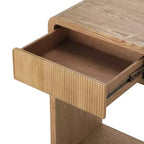 Console de Chevet Moderne Whisen, Table de Couloir Élégante, Table Basse Fine à 3 Tiroirs, Lattes Verticales, Design à Bords Arrondis