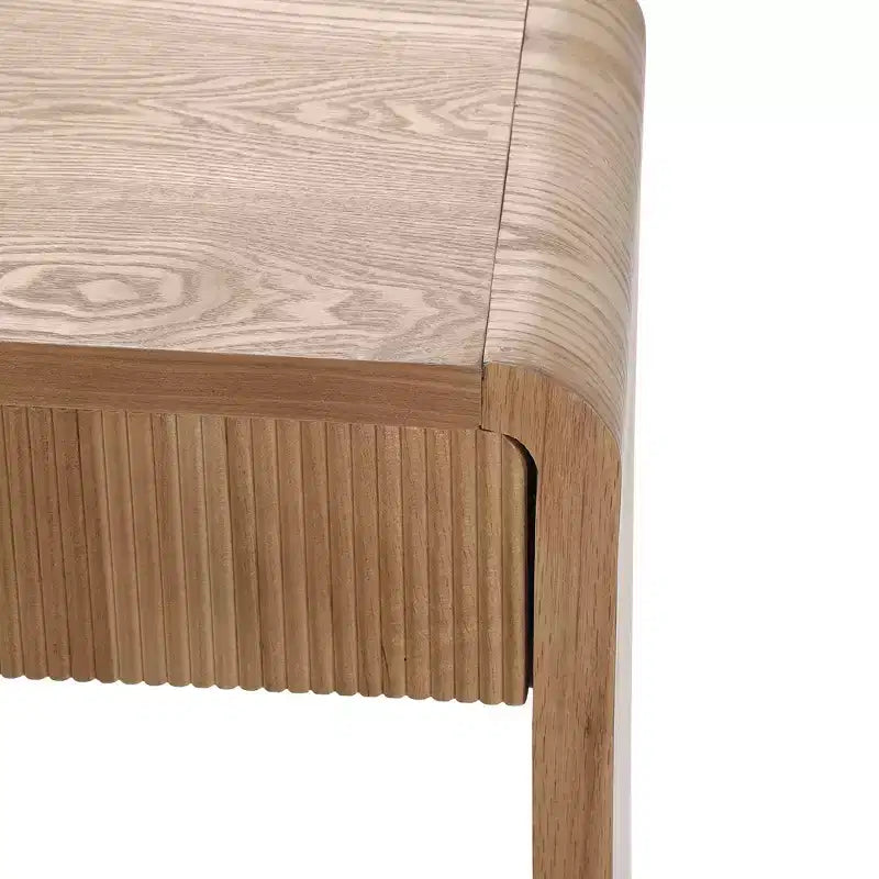 Console de Chevet Moderne Whisen, Table de Couloir Élégante, Table Basse Fine à 3 Tiroirs, Lattes Verticales, Design à Bords Arrondis