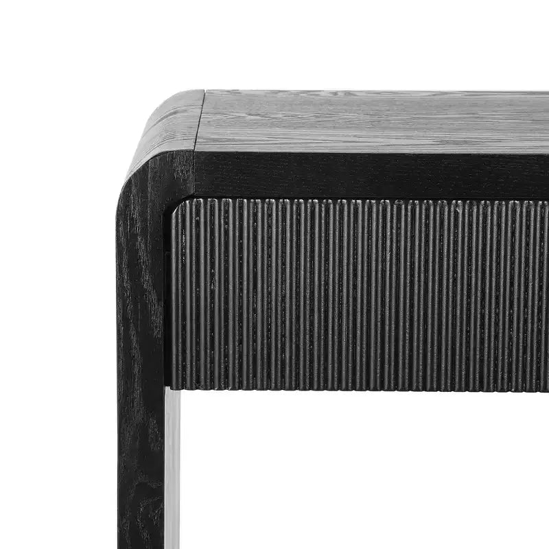 Console de Chevet Moderne Whisen, Table de Couloir Élégante, Table Basse Fine à 3 Tiroirs, Lattes Verticales, Design à Bords Arrondis