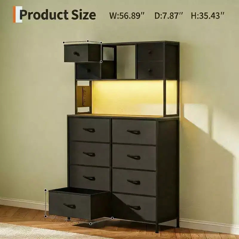 COZONY Commode à 12 tiroirs pour chambre, commode de rangement en tissu avec étagères ouvertes, plateau en bois et structure métallique