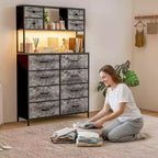 COZONY Commode à 12 tiroirs pour chambre, commode de rangement en tissu avec étagères ouvertes, plateau en bois et structure métallique