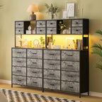 COZONY Commode à 12 tiroirs pour chambre, commode de rangement en tissu avec étagères ouvertes, plateau en bois et structure métallique
