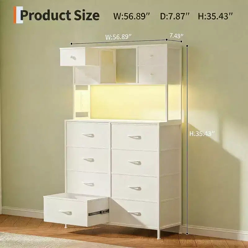 COZONY Commode à 12 tiroirs pour chambre, commode de rangement en tissu avec étagères ouvertes, plateau en bois et structure métallique