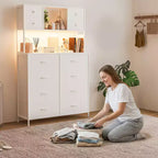 COZONY Commode à 12 tiroirs pour chambre, commode de rangement en tissu avec étagères ouvertes, plateau en bois et structure métallique