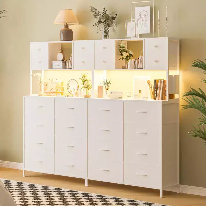 COZONY Commode à 12 tiroirs pour chambre, commode de rangement en tissu avec étagères ouvertes, plateau en bois et structure métallique