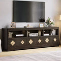 70in TV Stand for TVs Up to 85, Mid Century Modern Entertainment Center with Storage Engraving Drawer and Open Shelves, for Living Room, Bedroom