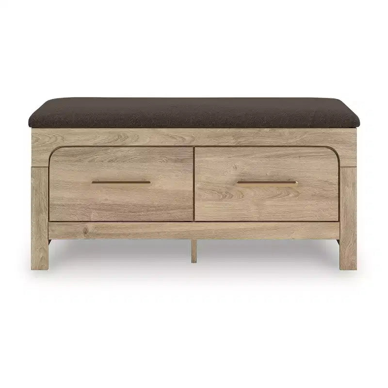 Banc de rangement de chambre Ashley Prandefort Signature Design avec siège rembourré, 2 tiroirs, finition bois tanné et dessus en tissu marron