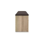 Banc de rangement de chambre Ashley Prandefort Signature Design avec siège rembourré, 2 tiroirs, finition bois tanné et dessus en tissu marron