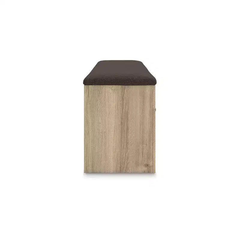 Banc de rangement de chambre Ashley Prandefort Signature Design avec siège rembourré, 2 tiroirs, finition bois tanné et dessus en tissu marron