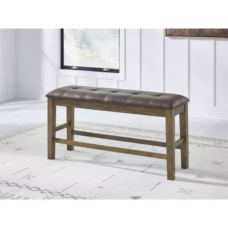 Signature Design by Ashley Vallister Counter Height Upholstered Dining Bench, Faux Leather Seat, Light Brown Finish