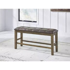 Signature Design by Ashley Vallister Counter Height Upholstered Dining Bench, Faux Leather Seat, Light Brown Finish
