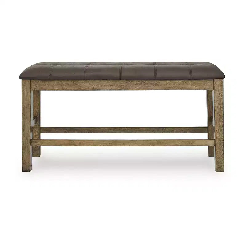 Banc de salle à manger capitonné à hauteur de comptoir Vallister de Signature Design by Ashley, assise en similicuir, fini brun clair