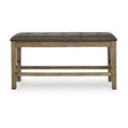 Banc de salle à manger capitonné à hauteur de comptoir Vallister de Signature Design by Ashley, assise en similicuir, fini brun clair
