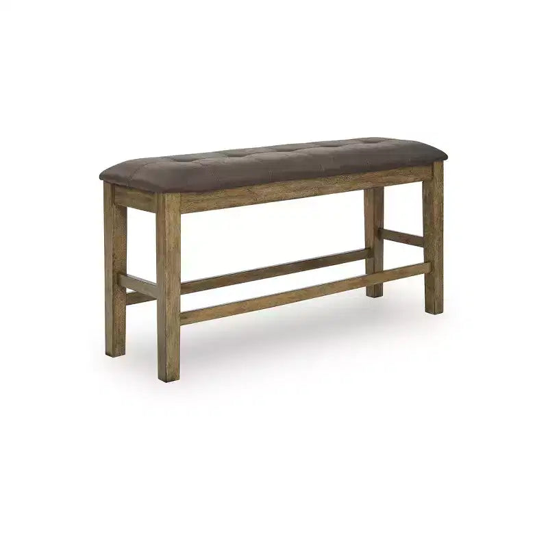 Banc de salle à manger capitonné à hauteur de comptoir Vallister de Signature Design by Ashley, assise en similicuir, fini brun clair
