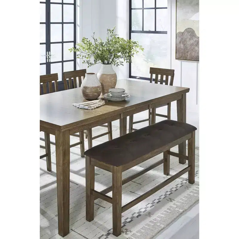 Banc de salle à manger capitonné à hauteur de comptoir Vallister de Signature Design by Ashley, assise en similicuir, fini brun clair