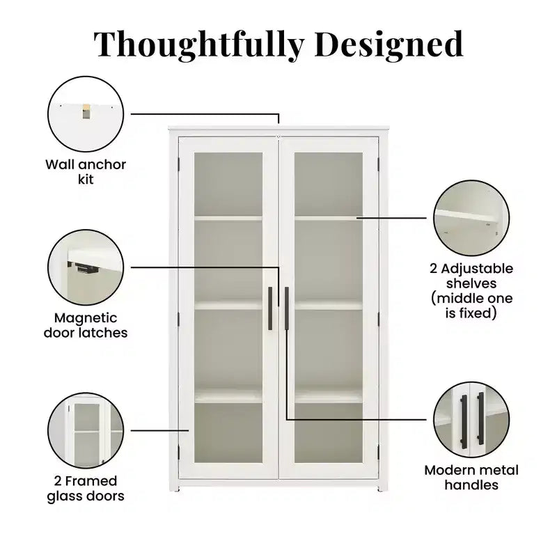 Meuble de rangement moderne GDFStudio Arlowe en bois avec porte vitrée