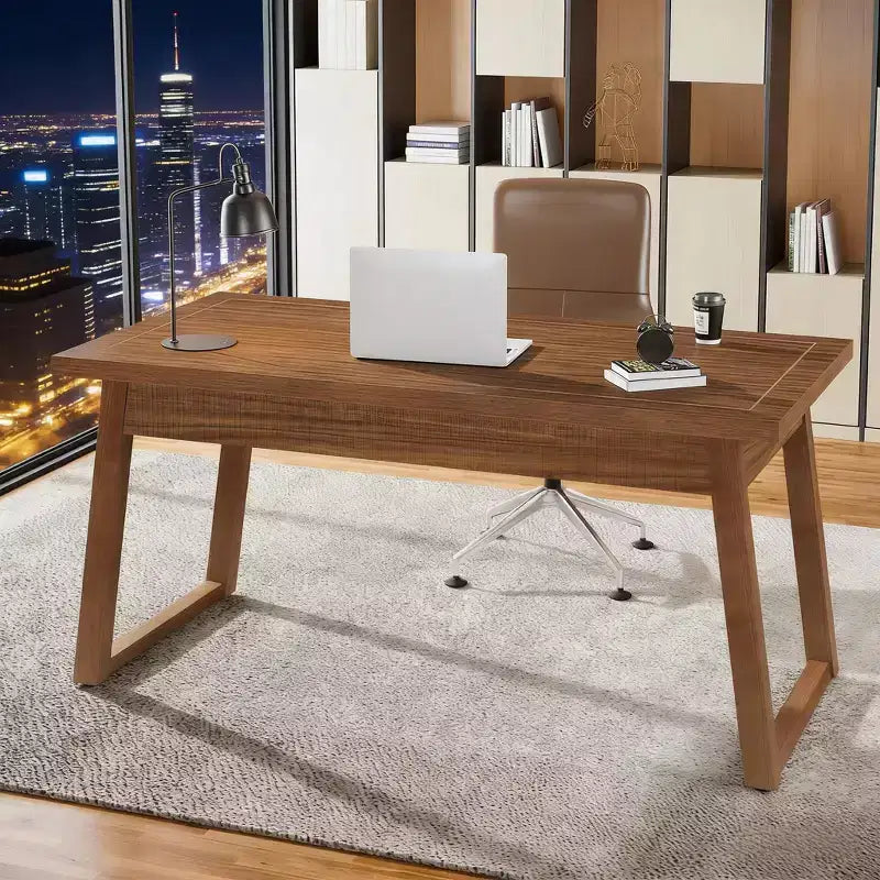 Bureau d'ordinateur en bois, Table d'étude et d'écriture moderne du milieu du siècle avec tiroir