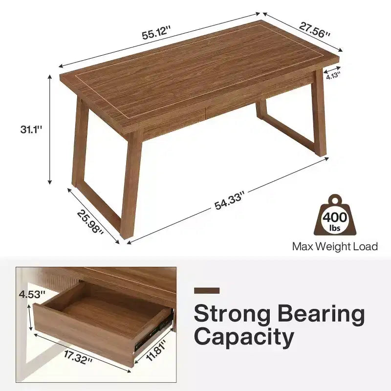 Bureau d'ordinateur en bois, Table d'étude et d'écriture moderne du milieu du siècle avec tiroir