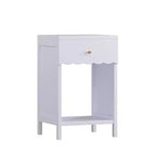 Table de chevet avec tiroir et étagère ouverte à bords festonnés, 68 cm de hauteur, pour chambre d'adulte ou d'enfant, Lilas
