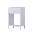 Table de chevet avec tiroir et étagère ouverte à bords festonnés, 68 cm de hauteur, pour chambre d'adulte ou d'enfant, Lilas