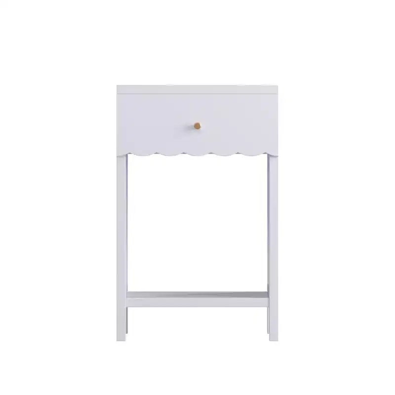 Table de chevet avec tiroir et étagère ouverte à bords festonnés, 68 cm de hauteur, pour chambre d'adulte ou d'enfant, Lilas