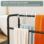 VIYET 30 Porte-serviettes en métal à 3 niveaux, Support de rangement noir autoportant (Organisateur d'affichage pour salle de bain/chambre/piscine)