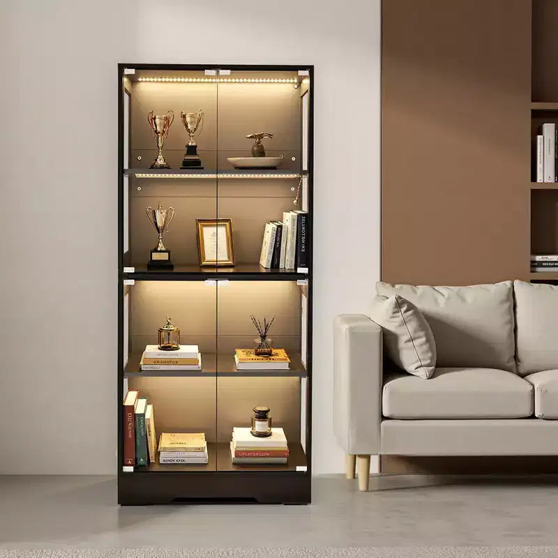 Vitrine VEVOR avec Portes en Verre, Vitrine Lumineuse de 165 cm avec 3 Couleurs d'Éclairage, Armoire de Rangement 4 Niveaux pour Collections, Noir