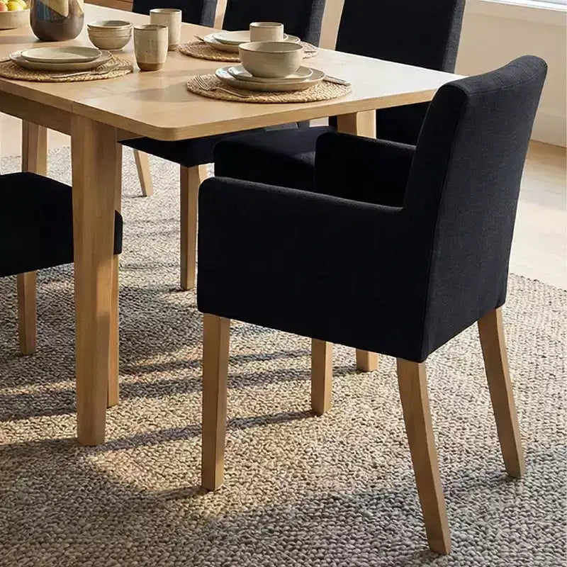 Ensemble de salle à manger 9 pièces avec rallonge, comprenant 6 chaises sans accoudoirs et 2 fauteuils en lin neutre, pieds en bois massif, style moderne-Panipeachy