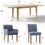 Ensemble de salle à manger 9 pièces avec rallonge, comprenant 6 chaises sans accoudoirs et 2 fauteuils en lin neutre, pieds en bois massif, style moderne-Panipeachy