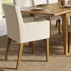 Ensemble de salle à manger 9 pièces avec rallonge, comprenant 6 chaises sans accoudoirs et 2 fauteuils en lin neutre, pieds en bois massif, style moderne-Panipeachy