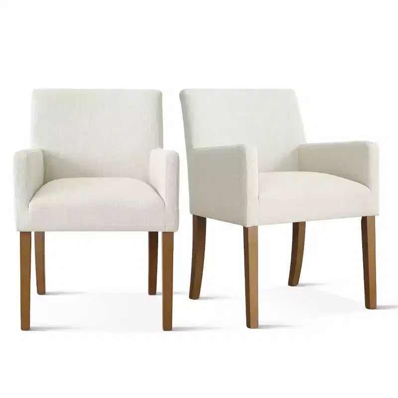 Ensemble de salle à manger 9 pièces avec rallonge, comprenant 6 chaises sans accoudoirs et 2 fauteuils en lin neutre, pieds en bois massif, style moderne-Panipeachy
