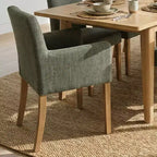 Ensemble de salle à manger 9 pièces avec rallonge, comprenant 6 chaises sans accoudoirs et 2 fauteuils en lin neutre, pieds en bois massif, style moderne-Panipeachy