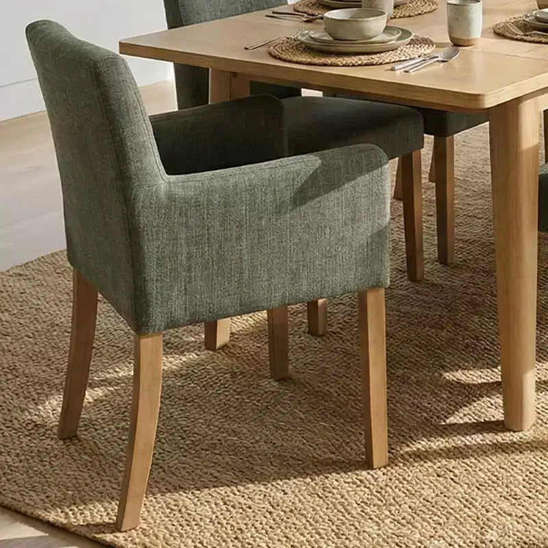 Ensemble de salle à manger 9 pièces avec rallonge, comprenant 6 chaises sans accoudoirs et 2 fauteuils en lin neutre, pieds en bois massif, style moderne-Panipeachy