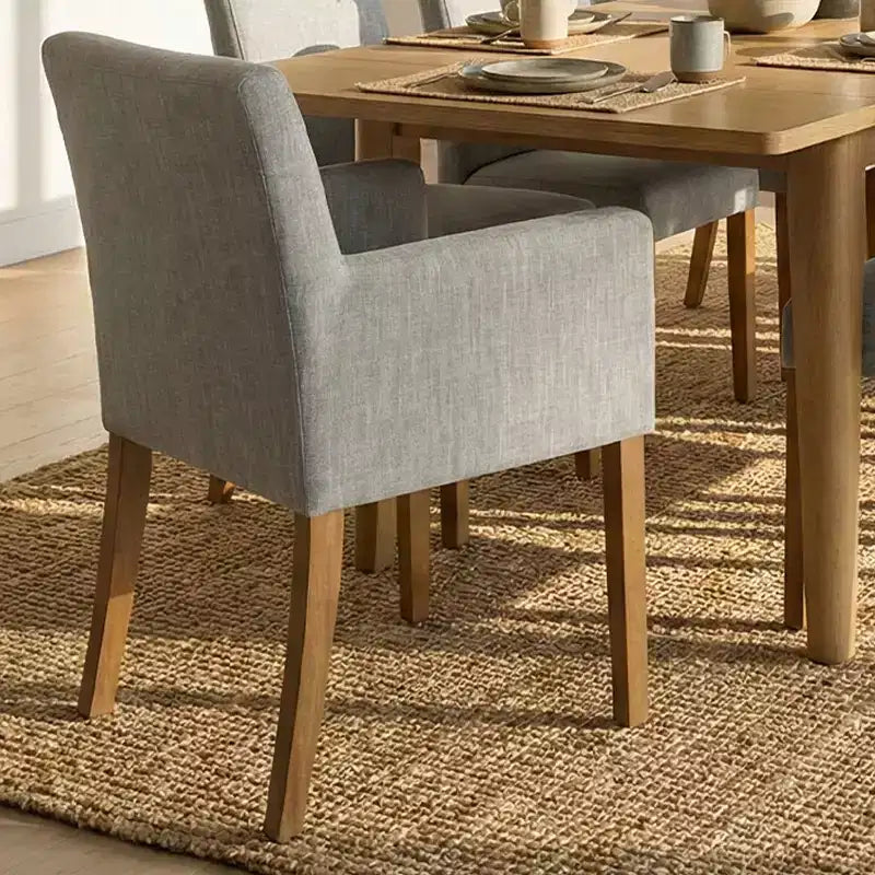 Ensemble de salle à manger 9 pièces avec rallonge, comprenant 6 chaises sans accoudoirs et 2 fauteuils en lin neutre, pieds en bois massif, style moderne-Panipeachy