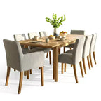 Ensemble de salle à manger 9 pièces avec rallonge, comprenant 6 chaises sans accoudoirs et 2 fauteuils en lin neutre, pieds en bois massif, style moderne-Panipeachy