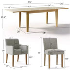 Ensemble de salle à manger 9 pièces avec rallonge, comprenant 6 chaises sans accoudoirs et 2 fauteuils en lin neutre, pieds en bois massif, style moderne-Panipeachy
