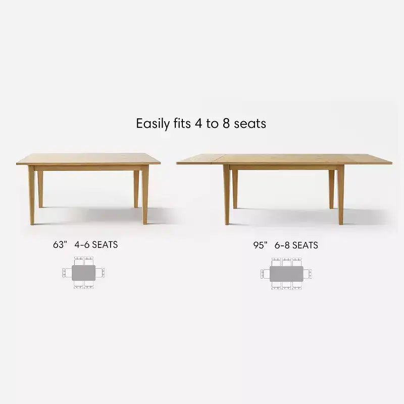 Ensemble de salle à manger 9 pièces avec rallonge, comprenant 6 chaises sans accoudoirs et 2 fauteuils en lin neutre, pieds en bois massif, style moderne-Panipeachy