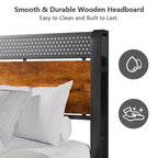 Lit Queen Industriel avec Station de Recharge Tête de lit Rangement en Bois Rustique Lumières LED Plateforme en Métal Ports USB Support Robuste