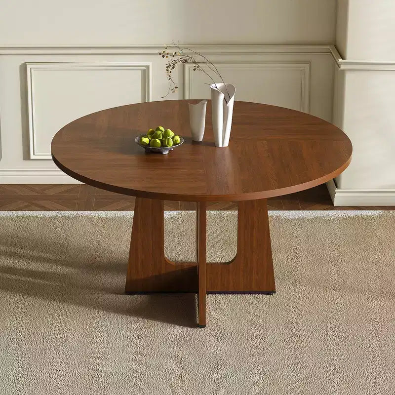 Table à manger ronde de 47 pouces pour 4, table de cuisine de ferme en MDF avec finition grain de bois, capacité de charge de 136 kg pour salle à manger, cuisine, salon