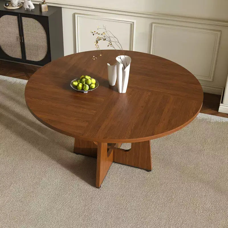 Table à manger ronde de 47 pouces pour 4, table de cuisine de ferme en MDF avec finition grain de bois, capacité de charge de 136 kg pour salle à manger, cuisine, salon