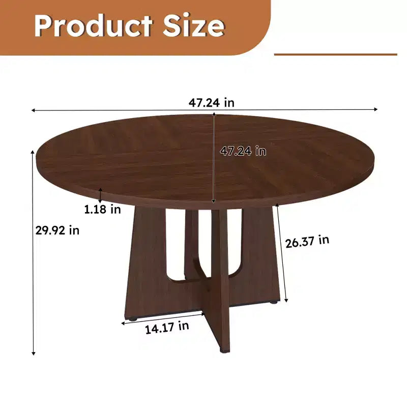 Table à manger ronde de 47 pouces pour 4, table de cuisine de ferme en MDF avec finition grain de bois, capacité de charge de 136 kg pour salle à manger, cuisine, salon