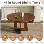 Table à manger ronde de 47 pouces pour 4, table de cuisine de ferme en MDF avec finition grain de bois, capacité de charge de 136 kg pour salle à manger, cuisine, salon