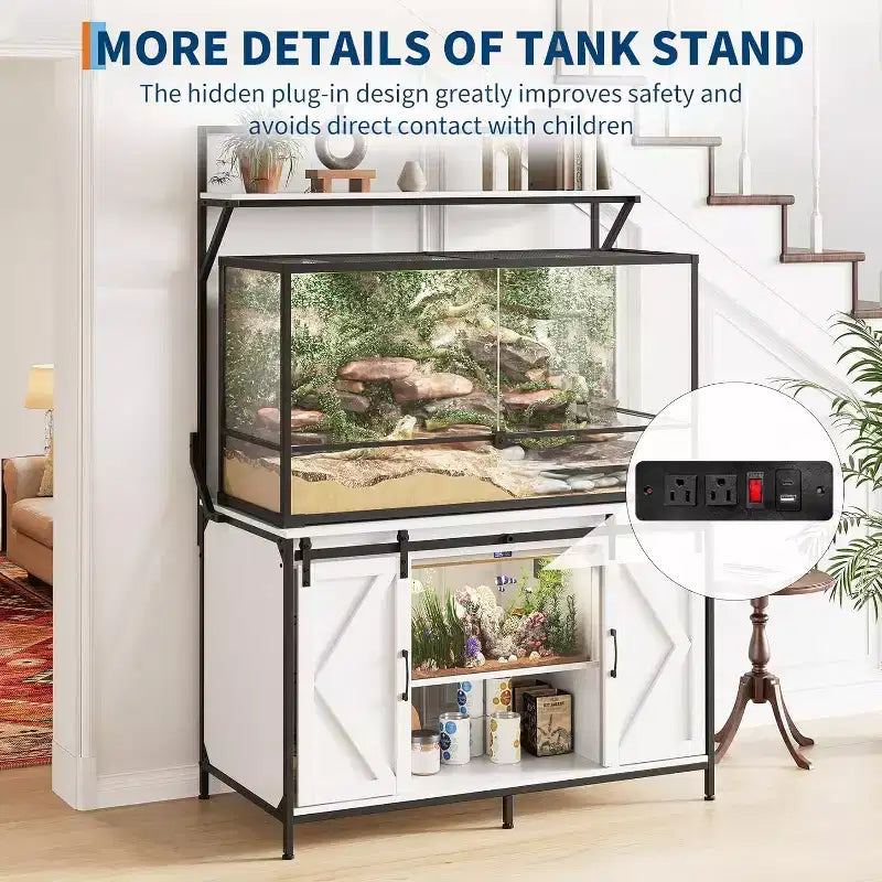 Meuble pour aquarium et terrarium jusqu'à 450 litres, avec plateau de 122x61 cm, prise de courant intégrée, idéal pour les agames barbus, les tortues et les poissons