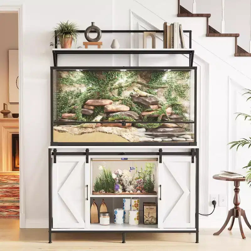 Meuble pour aquarium et terrarium jusqu'à 450 litres, avec plateau de 122x61 cm, prise de courant intégrée, idéal pour les agames barbus, les tortues et les poissons