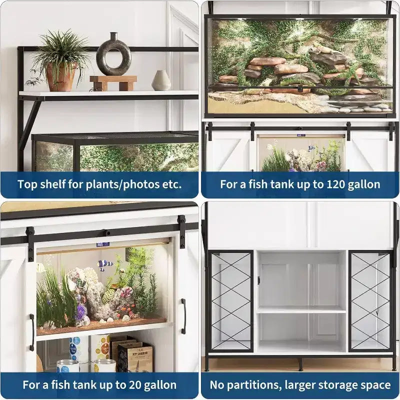 Meuble pour aquarium et terrarium jusqu'à 450 litres, avec plateau de 122x61 cm, prise de courant intégrée, idéal pour les agames barbus, les tortues et les poissons
