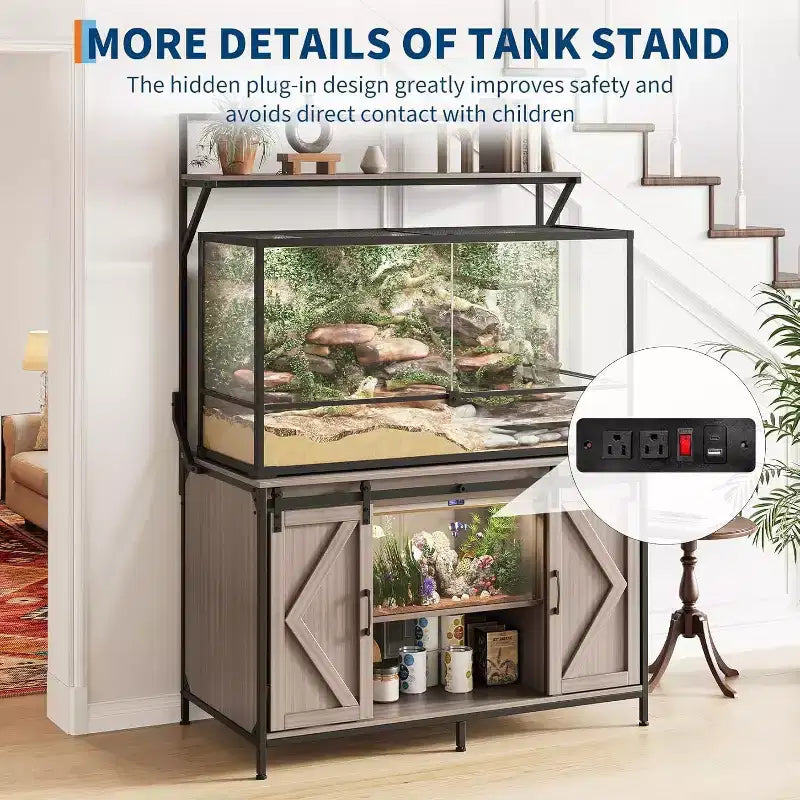 Meuble pour aquarium et terrarium jusqu'à 450 litres, avec plateau de 122x61 cm, prise de courant intégrée, idéal pour les agames barbus, les tortues et les poissons